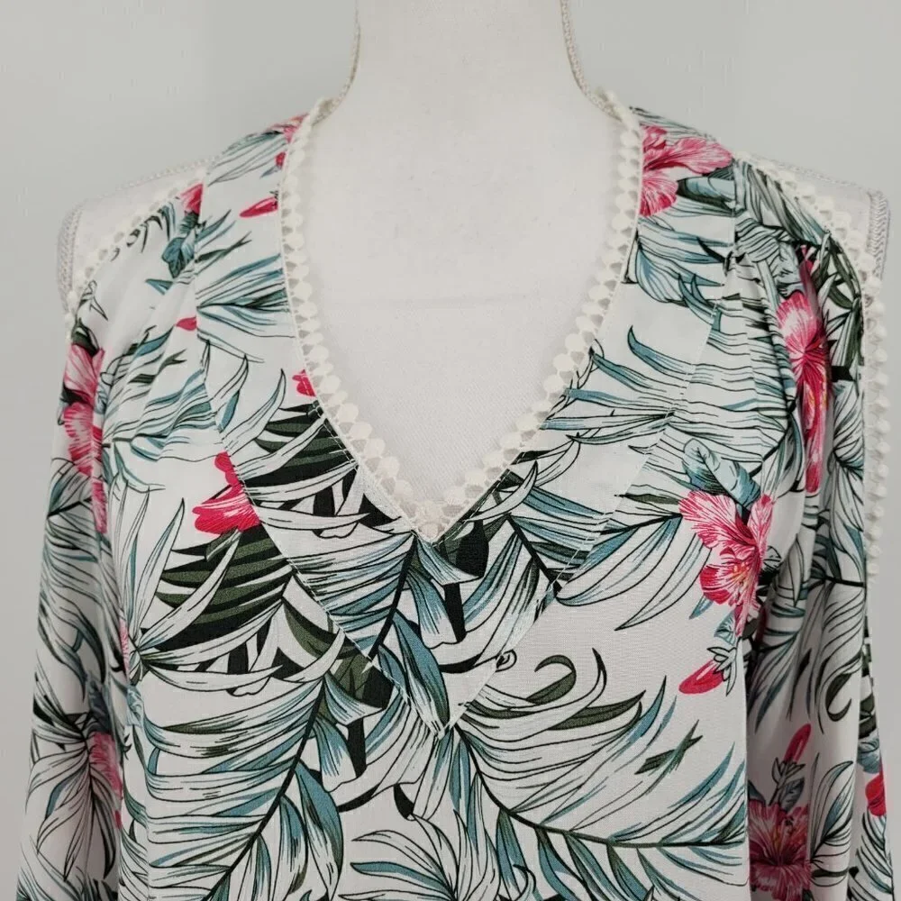 Solitaire Swim Tropical Floral Print Cold Shoulder Coverup